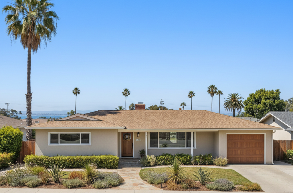 Single-story ranch home in National City, CA with a bay view in the background