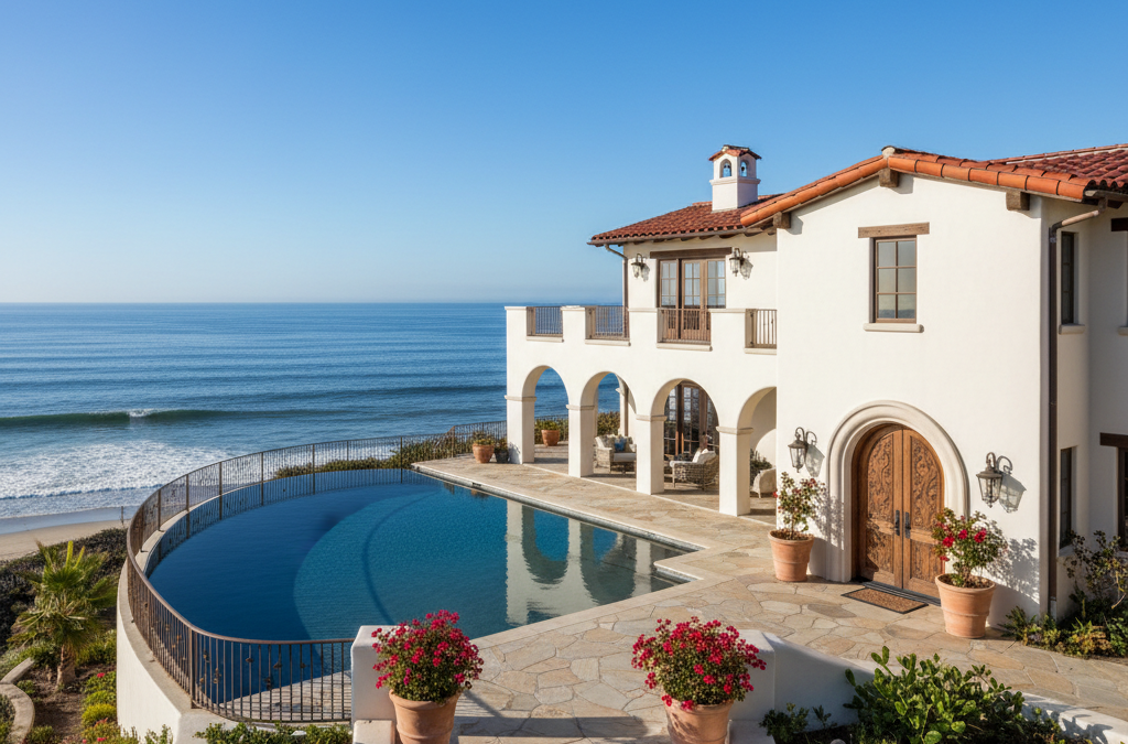 Coastal Spanish-style home on a bluff-top lot in Solana Beach, CA