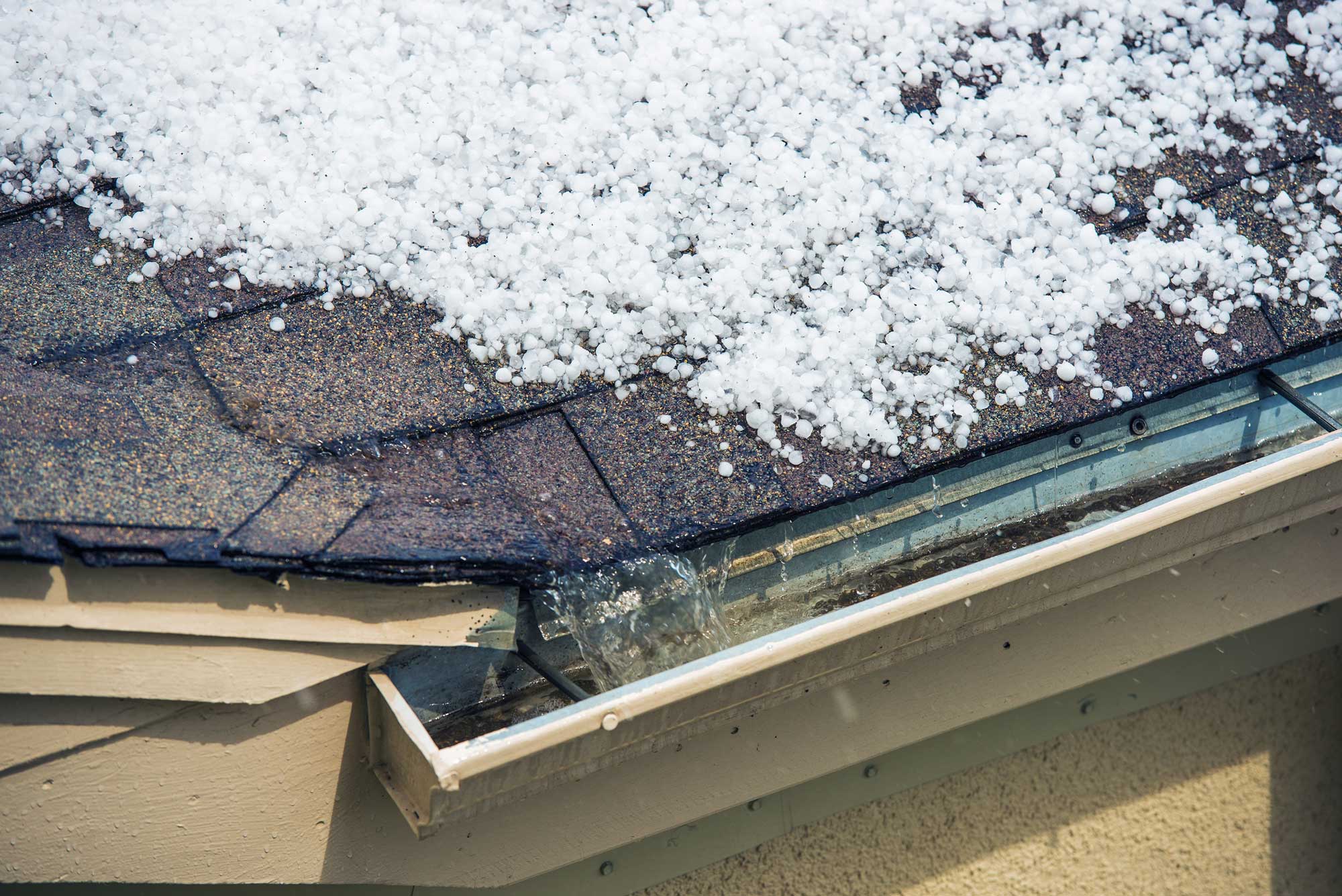 hail on a storm damaged roof